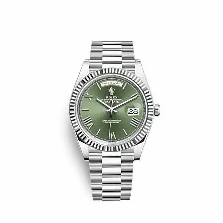 Rolex Day-Date 40 Platinum - Fluted / Green - Roman 228236-0008 (M228236-0008)